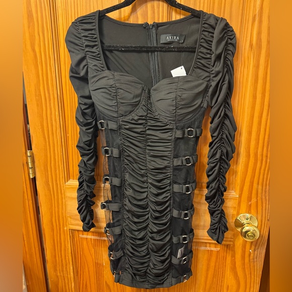 Akira Black Ruched Dress - Picture 1 of 4